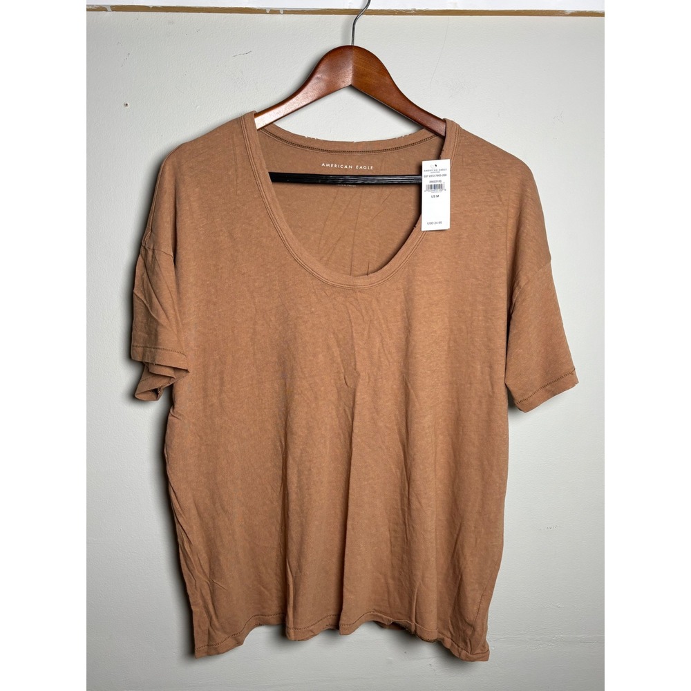 American Eagle Soft Knit Scoop Neck Tee Brown Terracotta NWT Women's Medium